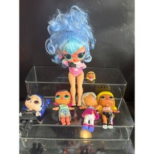 LOL Surprise Doll Bundle Lot OMG Big Sister Blue Hair and 4 Small Dolls Mixed
